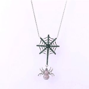 Emerald web & Pink Topaz Spider sterling necklace 18"